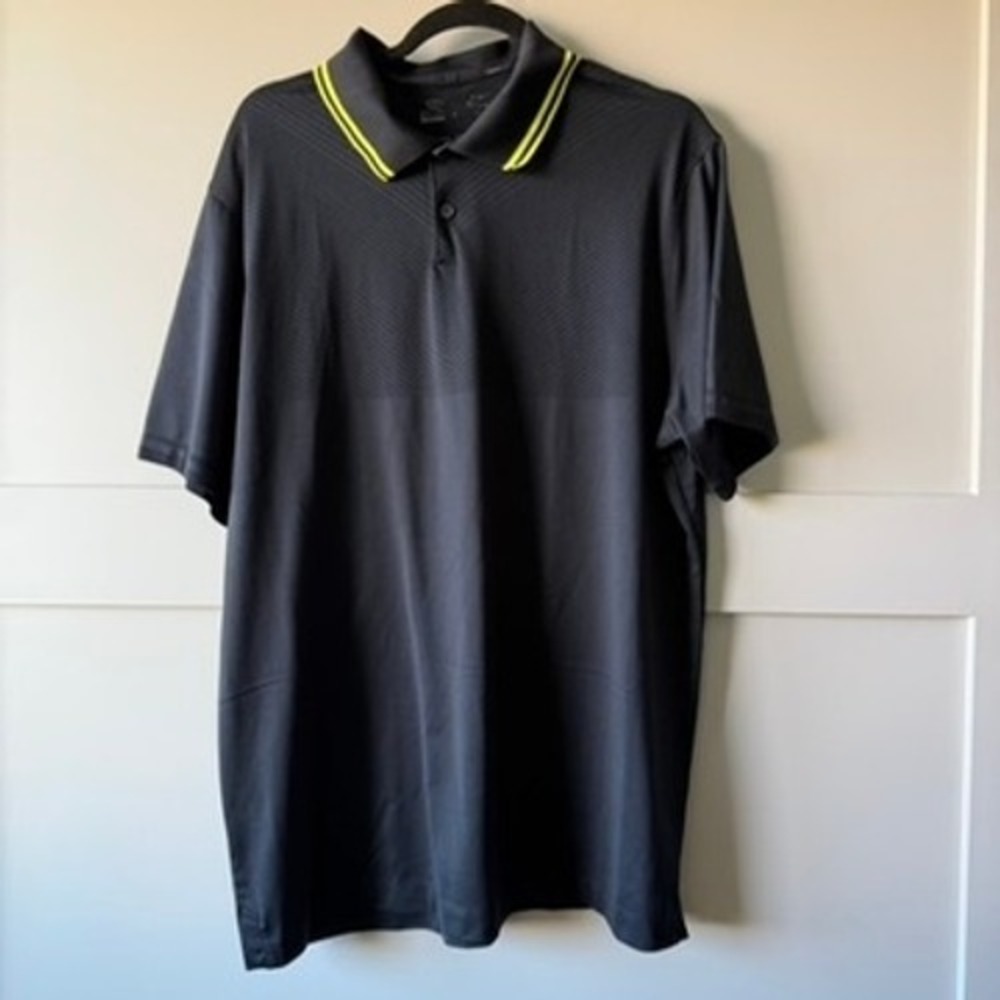 Nike Golf Polo Mens XL Black Neon Yellow Stripe Dri-FIT Textured Shirt